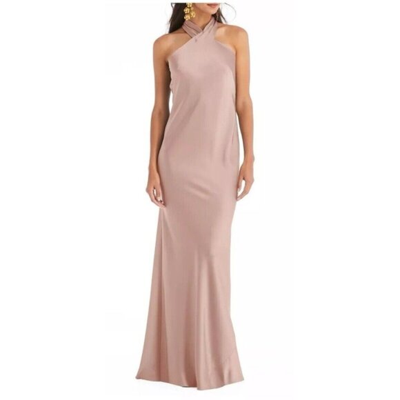 LOVELY LB025 Medium Satin Twist Halter Formal Trumpet Gown NWT $231 - Picture 8 of 8